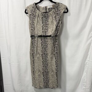 Calvin Klein Black and Cream Snake Print Midi Dress